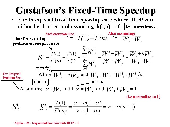 Gustafson’s Fixed-Time Speedup • For the special fixed-time speedup case where DOP can either