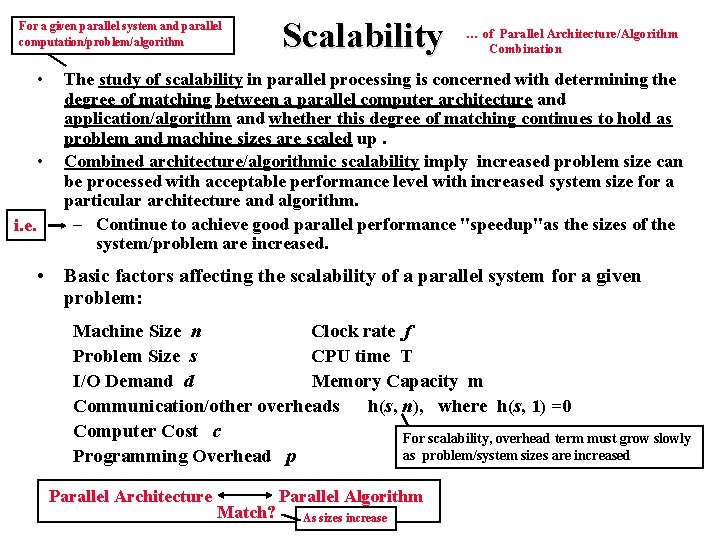 For a given parallel system and parallel computation/problem/algorithm • • i. e. Scalability …