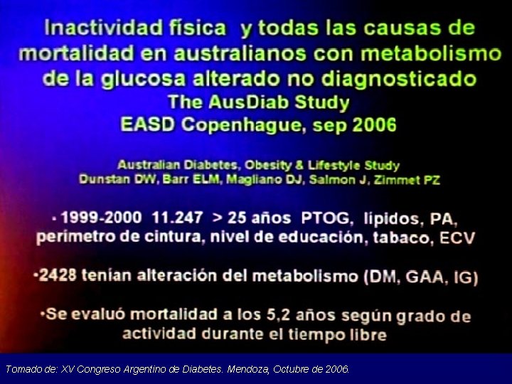 Tomado de: XV Congreso Argentino de Diabetes. Mendoza, Octubre de 2006. 
