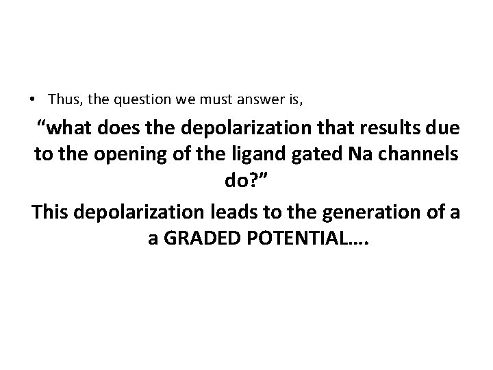  • Thus, the question we must answer is, “what does the depolarization that