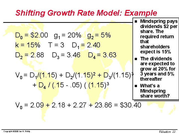 Shifting Growth Rate Model: Example n D 0 = $2. 00 g 1 =