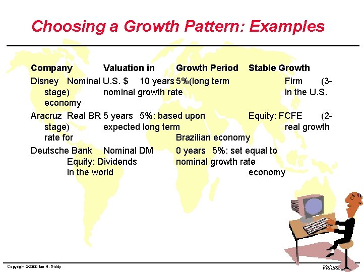 Choosing a Growth Pattern: Examples Company Valuation in Growth Period Stable Growth Disney Nominal