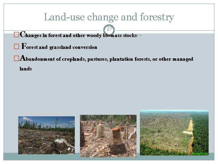 Land-use change and forestry 27 �Changes in forest and other woody biomass stocks· �