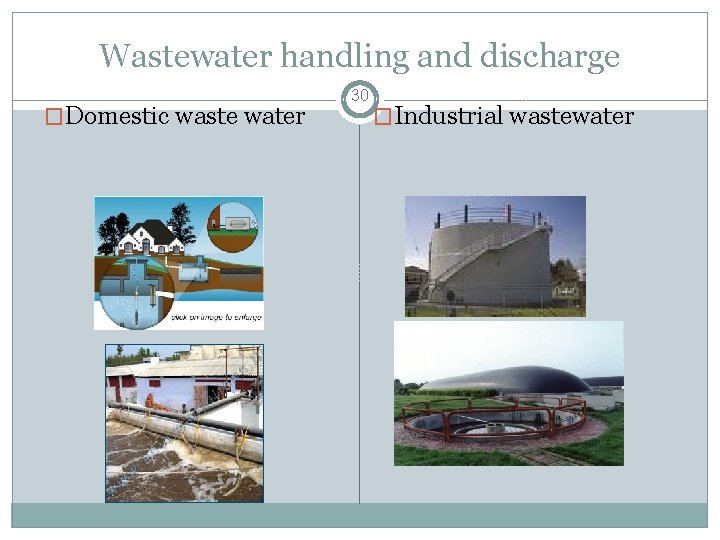 Wastewater handling and discharge �Domestic waste water 30 �Industrial wastewater 