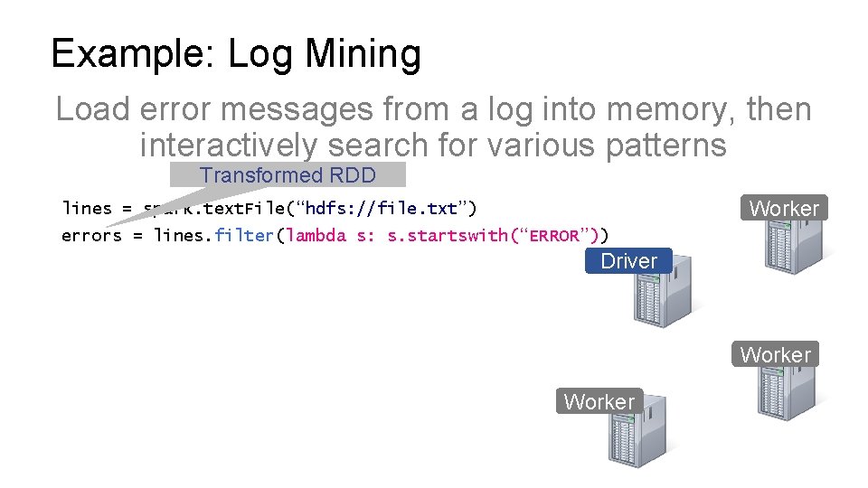 Example: Log Mining Load error messages from a log into memory, then interactively search