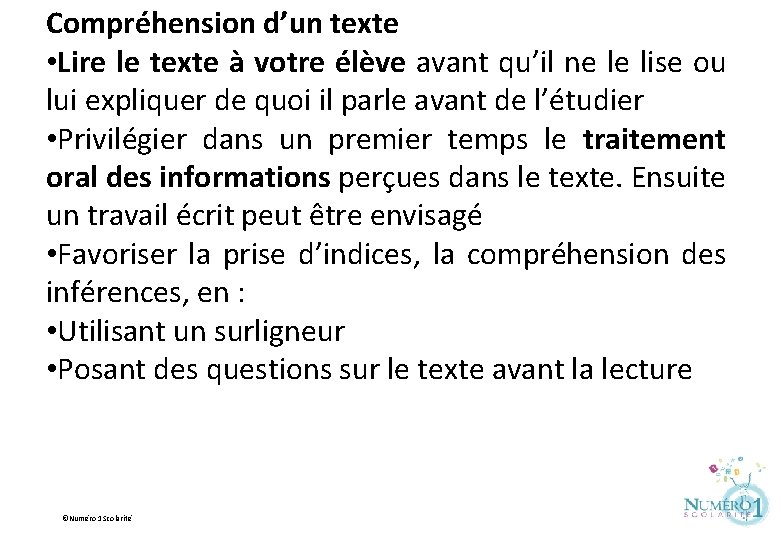 Compréhension d’un texte • Lire le texte à votre élève avant qu’il ne le