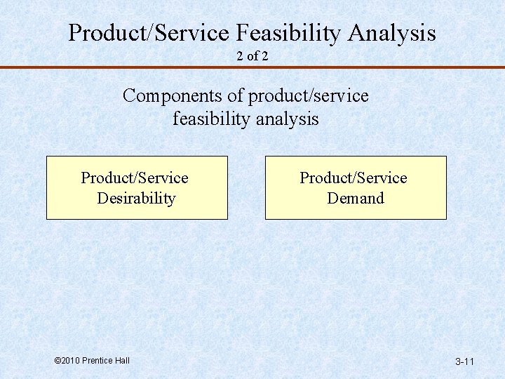 Product/Service Feasibility Analysis 2 of 2 Components of product/service feasibility analysis Product/Service Desirability ©
