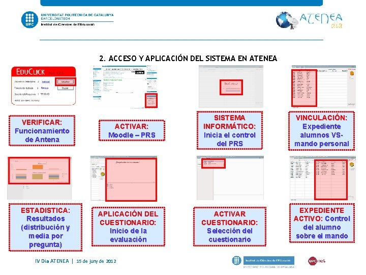 2. ACCESO Y APLICACIÓN DEL SISTEMA EN ATENEA VERIFICAR: Funcionamiento de Antena ESTADISTICA: Resultados