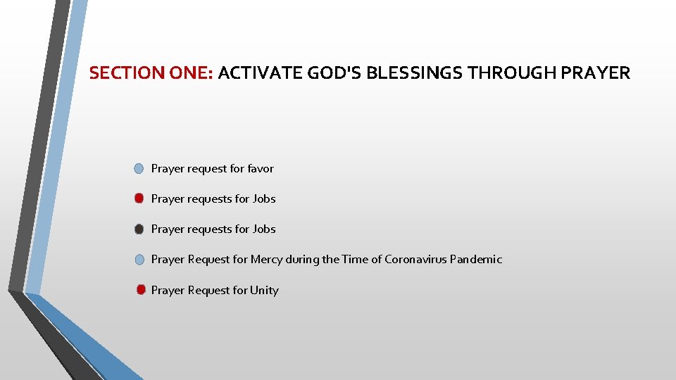 SECTION ONE: ACTIVATE GOD'S BLESSINGS THROUGH PRAYER Prayer request for favor Prayer requests for