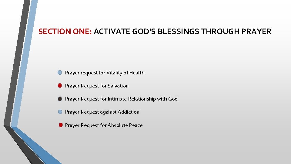 SECTION ONE: ACTIVATE GOD'S BLESSINGS THROUGH PRAYER Prayer request for Vitality of Health Prayer
