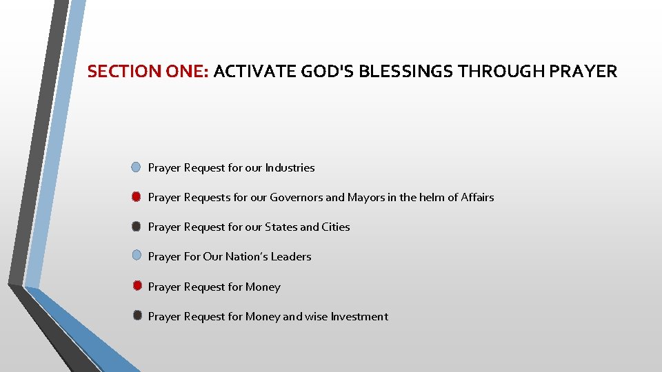 SECTION ONE: ACTIVATE GOD'S BLESSINGS THROUGH PRAYER Prayer Request for our Industries Prayer Requests