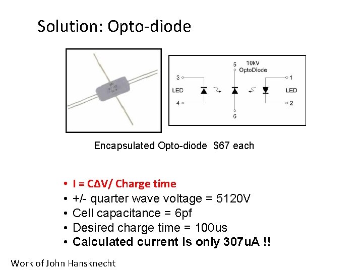 Solution: Opto-diode Encapsulated Opto-diode $67 each • • • I = CΔV/ Charge time
