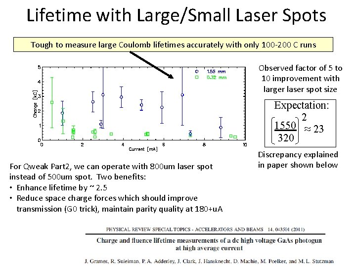 Lifetime with Large/Small Laser Spots Tough to measure large Coulomb lifetimes accurately with only