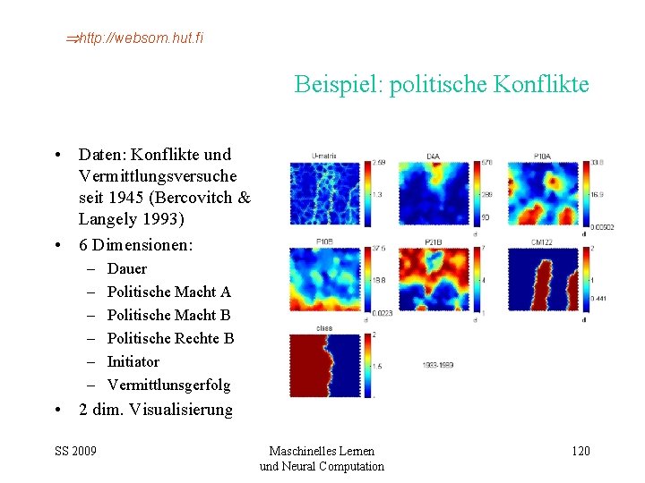  http: //websom. hut. fi Beispiel: politische Konflikte • Daten: Konflikte und Vermittlungsversuche seit