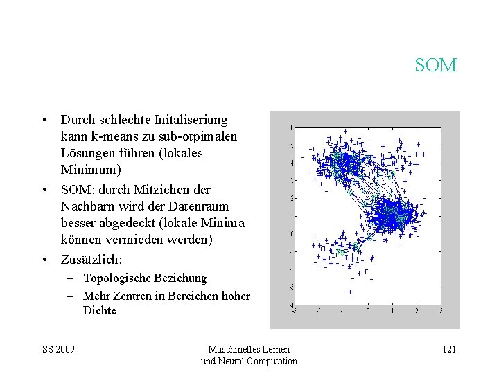 SOM • Durch schlechte Initaliseriung kann k-means zu sub-otpimalen Lösungen führen (lokales Minimum) •