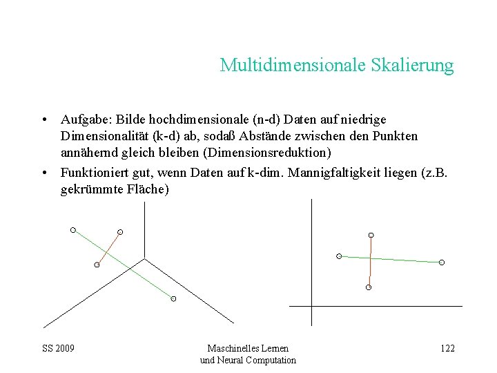 Multidimensionale Skalierung • Aufgabe: Bilde hochdimensionale (n-d) Daten auf niedrige Dimensionalität (k-d) ab, sodaß