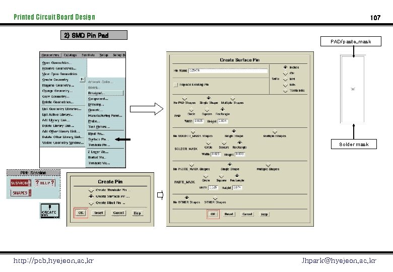 Printed Circuit Board Design 107 2) SMD Pin Pad PAD/paste_mask Solder mask http: //pcb.