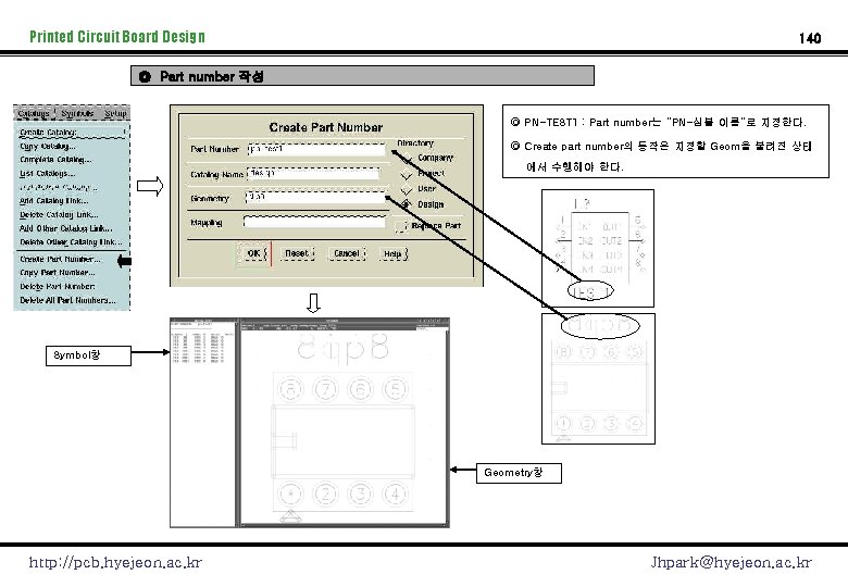 Printed Circuit Board Design 140 ◎ Part number 작성 ◎ PN-TEST 1 : Part