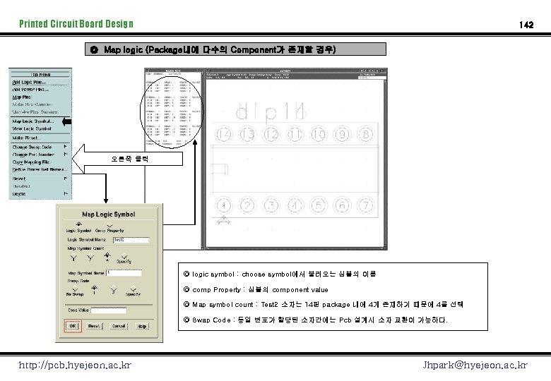 Printed Circuit Board Design 142 ◎ Map logic (Package내에 다수의 Component가 존재할 경우) 오른쪽