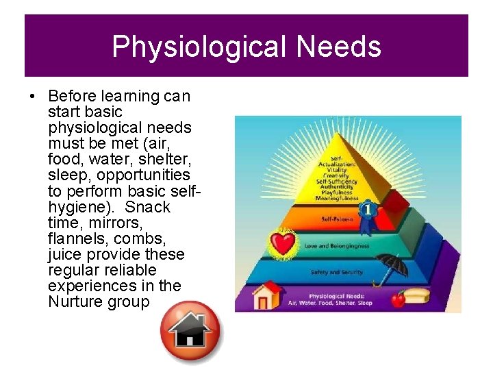 Physiological Needs • Before learning can start basic physiological needs must be met (air,