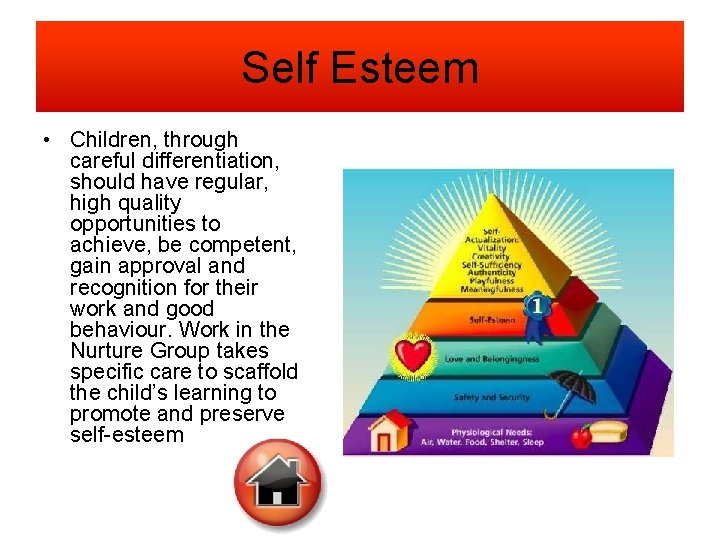 Self Esteem • Children, through careful differentiation, should have regular, high quality opportunities to