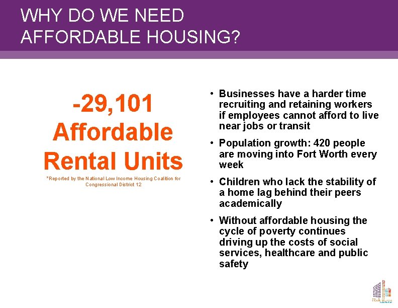 WHY DO WE NEED AFFORDABLE HOUSING? -29, 101 Affordable Rental Units • Businesses have