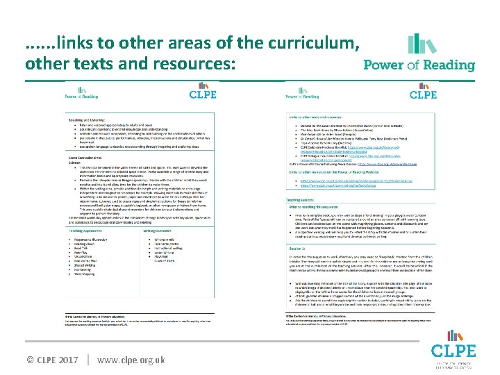 . . . links to other areas of the curriculum, other texts and resources:
