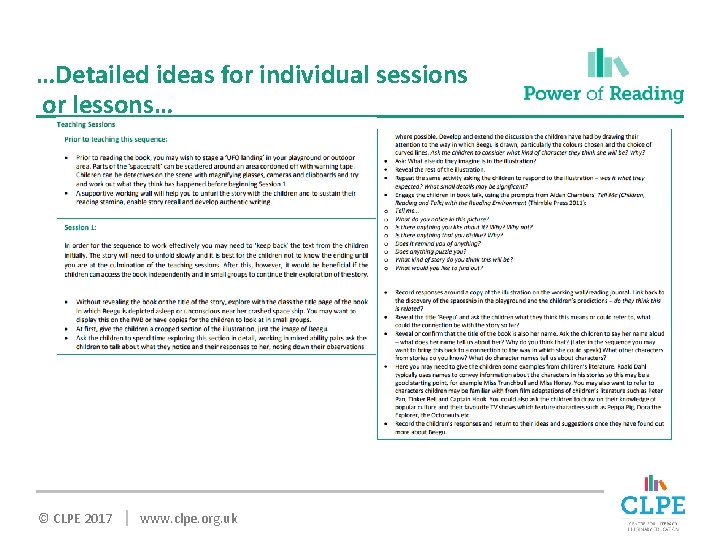 …Detailed ideas for individual sessions or lessons… © CLPE 2017 | www. clpe. org.