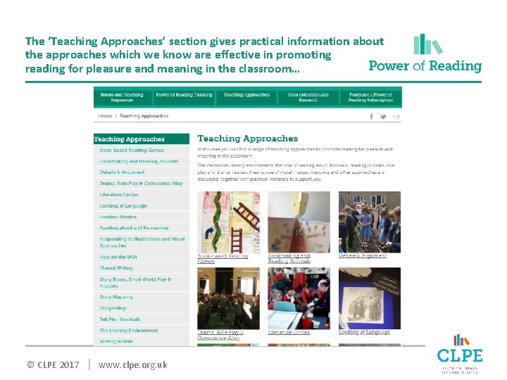 The ‘Teaching Approaches’ section gives practical information about the approaches which we know are