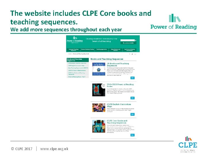 The website includes CLPE Core books and teaching sequences. We add more sequences throughout