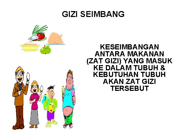 GIZI SEIMBANG KESEIMBANGAN ANTARA MAKANAN (ZAT GIZI) YANG MASUK KE DALAM TUBUH & KEBUTUHAN