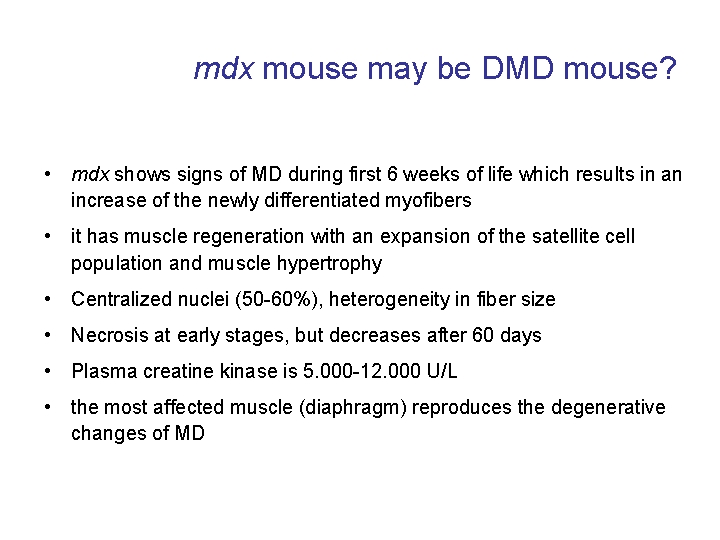mdx mouse may be DMD mouse? • mdx shows signs of MD during first