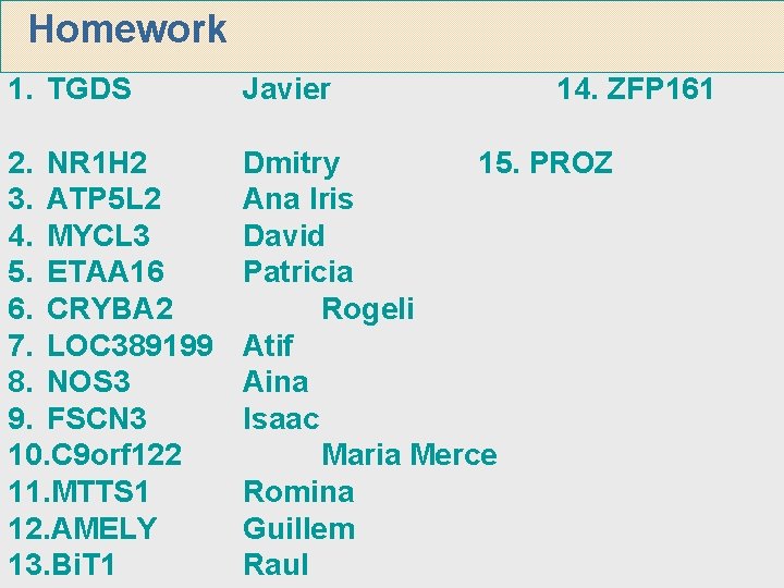 Homework 1. TGDS Javier 2. NR 1 H 2 3. ATP 5 L 2