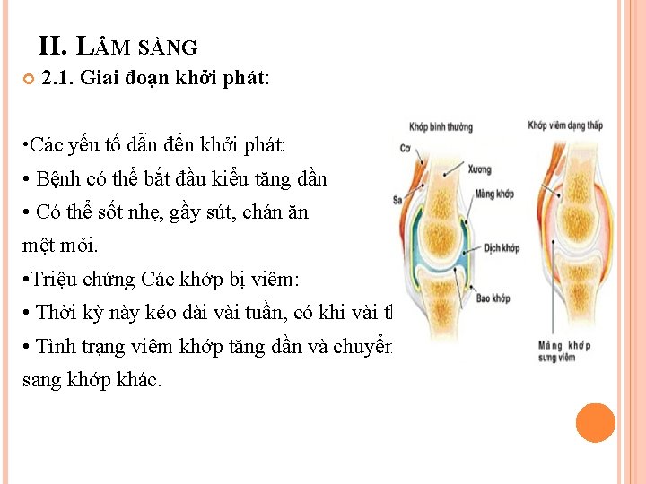 II. L M SÀNG 2. 1. Giai đoạn khởi phát: • Các yếu tố