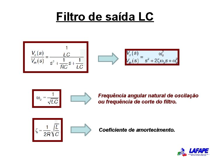 Filtro de saída LC Frequência angular natural de oscilação ou frequência de corte do