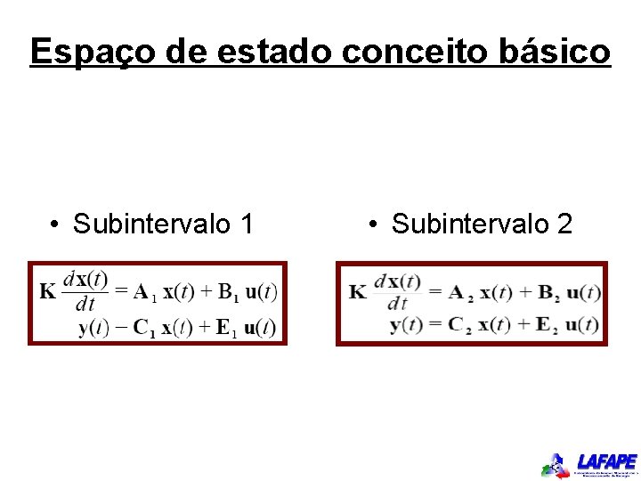 Espaço de estado conceito básico • Subintervalo 1 • Subintervalo 2 