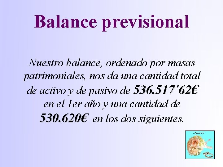 Balance previsional Nuestro balance, ordenado por masas patrimoniales, nos da una cantidad total de