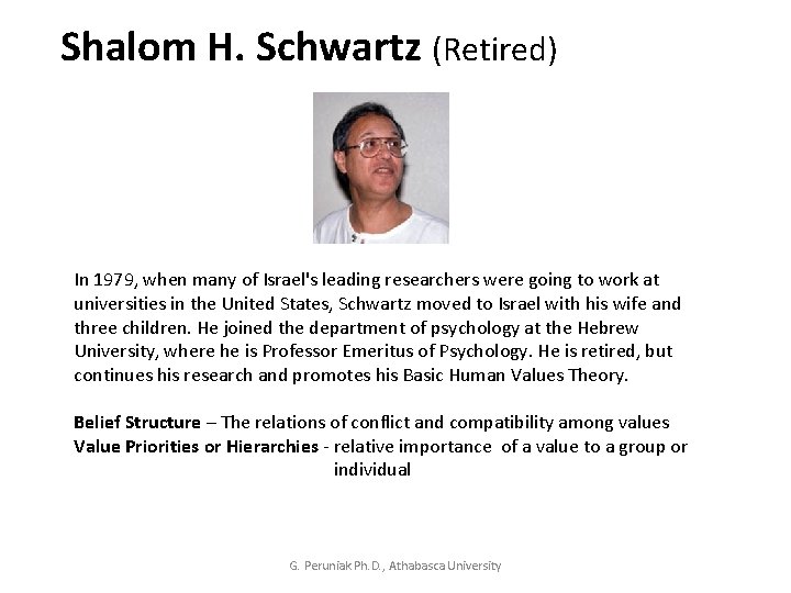 Shalom H. Schwartz (Retired) In 1979, when many of Israel's leading researchers were going