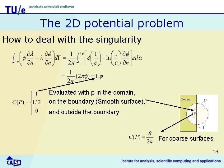 The 2 D potential problem How to deal with the singularity Evaluated with p