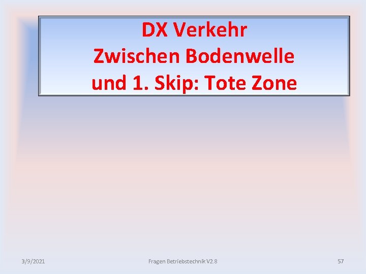 DX Verkehr Zwischen Bodenwelle und 1. Skip: Tote Zone 3/9/2021 Fragen Betriebstechnik V 2.