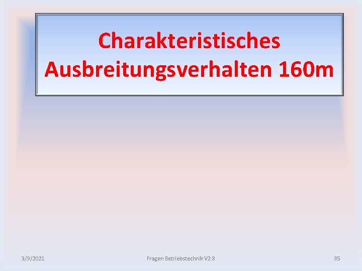 Charakteristisches Ausbreitungsverhalten 160 m 3/9/2021 Fragen Betriebstechnik V 2. 8 85 