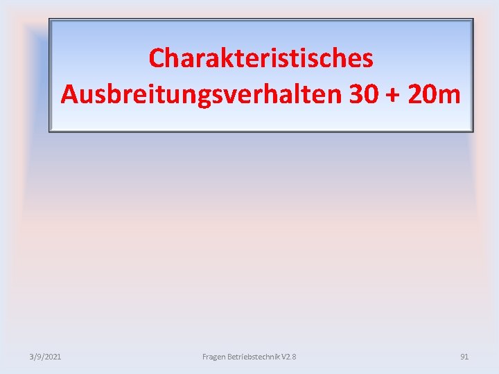 Charakteristisches Ausbreitungsverhalten 30 + 20 m 3/9/2021 Fragen Betriebstechnik V 2. 8 91 