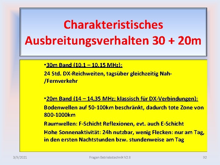 Charakteristisches Ausbreitungsverhalten 30 + 20 m • 30 m Band (10, 1 – 10,