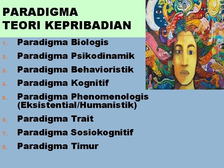 PARADIGMA TEORI KEPRIBADIAN 1. Paradigma Biologis 2. Paradigma Psikodinamik 3. Paradigma Behavioristik 4. Paradigma