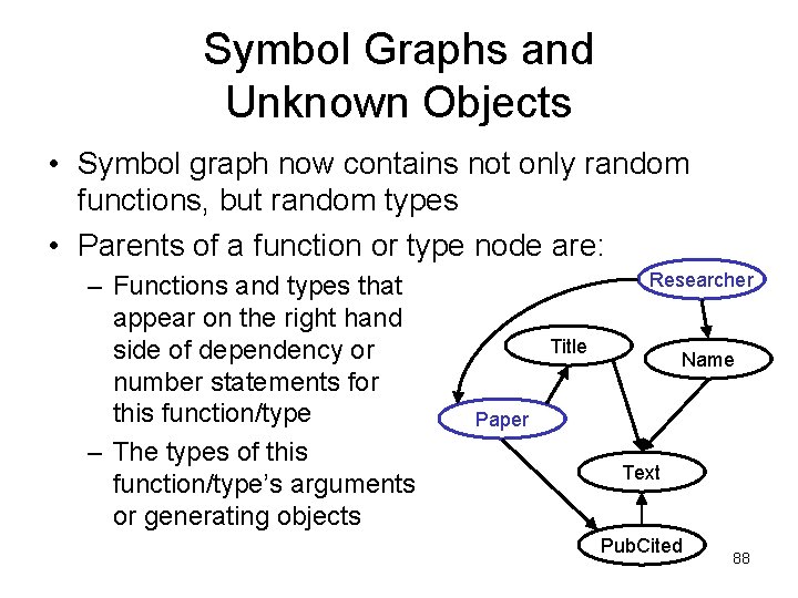 Symbol Graphs and Unknown Objects • Symbol graph now contains not only random functions,