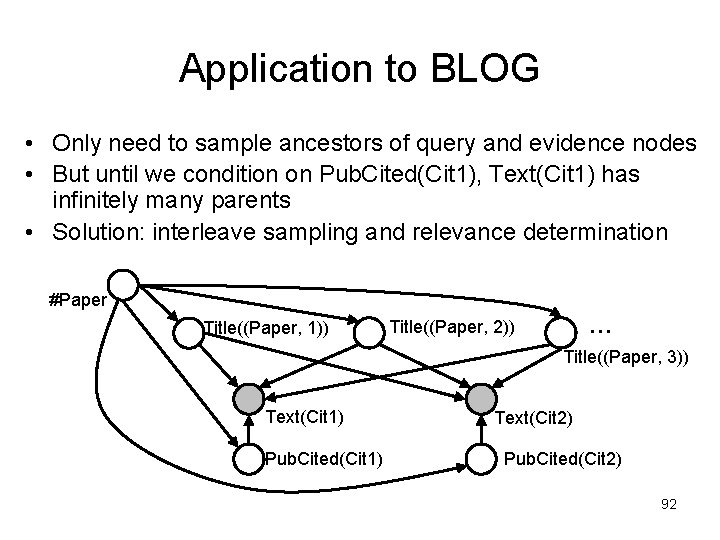 Application to BLOG • Only need to sample ancestors of query and evidence nodes