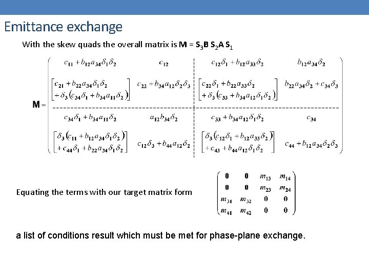 Emittance exchange With the skew quads the overall matrix is M = S 3