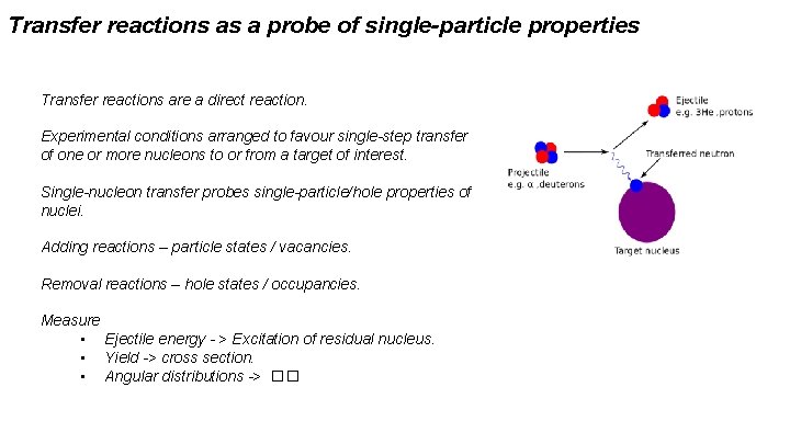 Transfer reactions as a probe of single-particle properties Transfer reactions are a direct reaction.