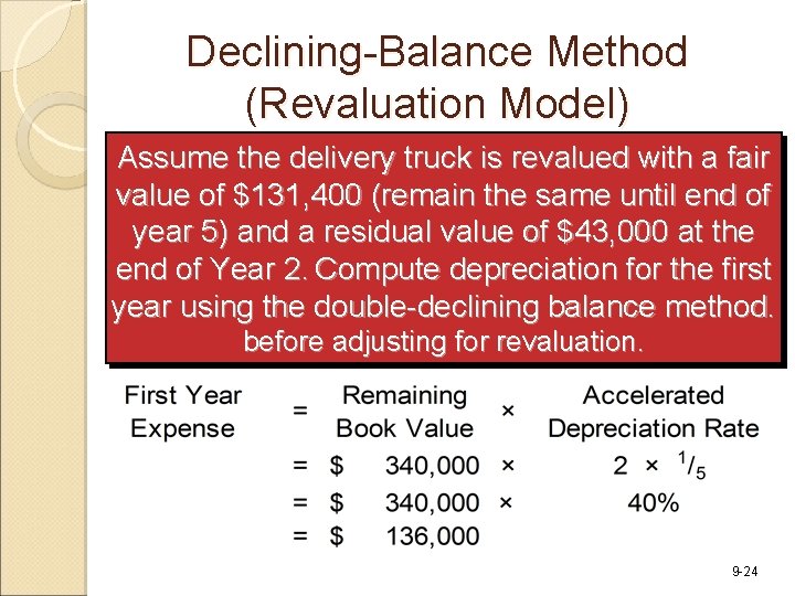 Declining-Balance Method (Revaluation Model) Assume the delivery truck is revalued with a fair value