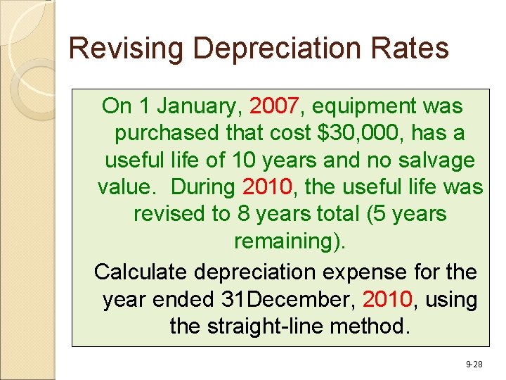 Revising Depreciation Rates On 1 January, 2007, equipment was purchased that cost $30, 000,